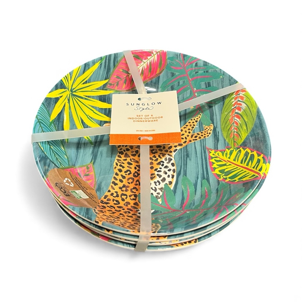 Sunglow Leopard Jungle Indoor/Outdoor Melamine Bowls Set of 4 NWT - Dinnerware